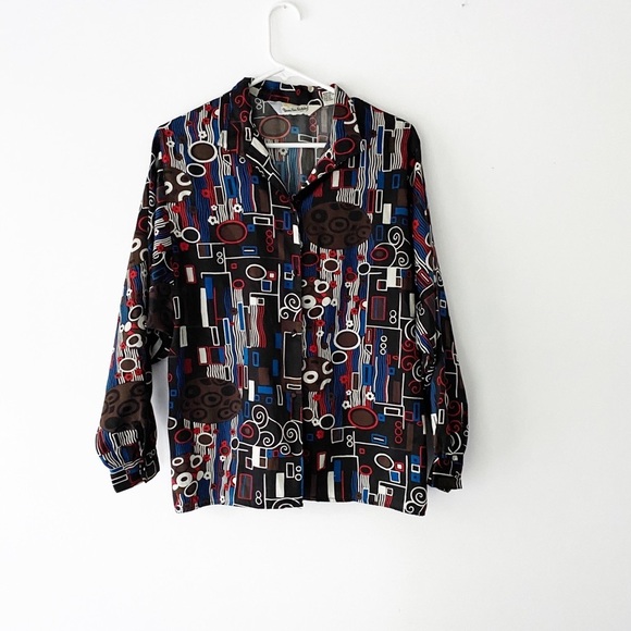 Vintage Diane Von Furstenberg Geometric Shapes Blouse Button-Up Blouse Small - Picture 4 of 9